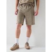 Hugo Dupaly Relaxed Washed Small Logo Jersey Shorts-Brown - Medium Brown