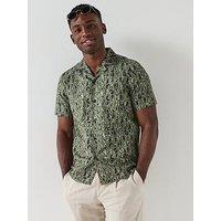 Hugo Ellino Relaxed All Over Logo Short Sleeve Shirt - Open Green