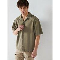Hugo Espino Relaxed Linen Blend Short Sleeve Shirt - Green