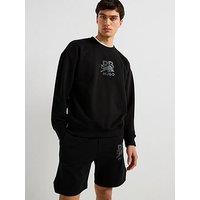 Hugo X Rb Dahrain Reflective Logo Crew Neck Sweatshirt - Black