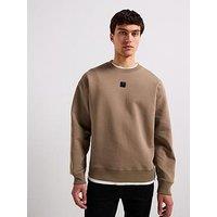 Hugo Dettil Relaxed Fit Logo Crew Neck Sweatshirt - Brown