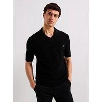 Hugo Shiplom Textured Open Collar Knitted Polo Shirt - Black