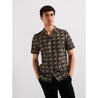 Hugo Ellino Relaxed All Over Geo Logo Short Sleeve Shirt- Black