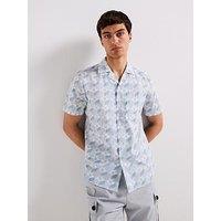 Hugo Ellino Relaxed All Over Geo Logo Short Sleeve Shirt - Blue