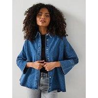 Only Cuff Detail 3/4 Sleeve Shirt - Blue