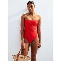 New Look Ruched Front Swimsuit - Red