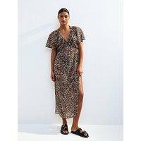 New Look Brown Leopard Print Short Sleeve Beach Maxi Dress