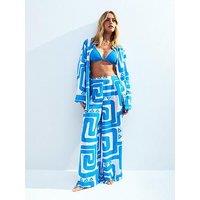 New Look Swirl Patterned Wide Leg Beach Trousers - Blue