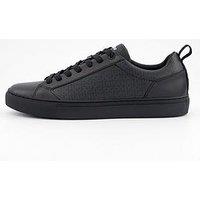 Hugo Men'S Morrie Tenn Monogram Leather Trainers - Black