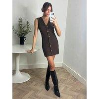 Style Cheat Button Down Waistcoat Mini Dress - Chocolate