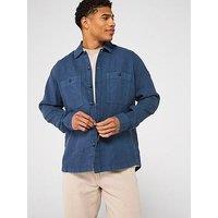Boss Locky Linen Double Pocket Shirt - Dark Blue