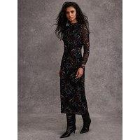 Mint Velvet Abstract Print Mesh Midi Dress - Black