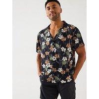 Boss Floral Printed Beach Shirt - Black