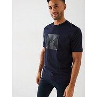 Boss Logo Ribbed Neck Regular Fit T-Shirt - Dark Blue