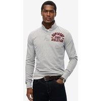 Superdry Long Sleeve Vintage Athletic Logo Polo Shirt- Light Grey