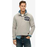 Superdry Vintage Athletic Logo Henley Crew Sweat Top- Light Grey