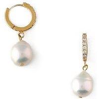 Orelia Pearl Drop Pave Hoop Earrings