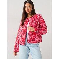 Only Printed Quilted Button Down Jacket - Red