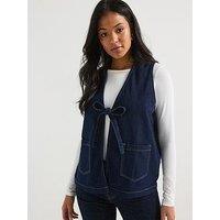 Only Tie Detail Denim Vest - Dark Blue
