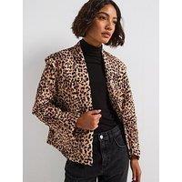 Pieces Long Sleeve Short Padded Jacket - Leopard Print