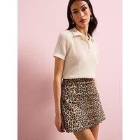 Pieces High Waist Mini Denim Skirt - Leopard Print
