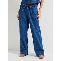 Pieces Tabi Mid Waist Pull Denim Pant - Blue