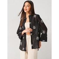 Jdy Semi Sheer Embroidered Shirt - Black