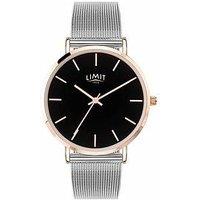 Limit Womens Fashion Silver Stainless Steel Mesh Bracelet With Black Dial Analogue Watch