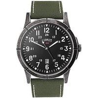 Limit Mens Pilot Khaki Canvas Strap With Black Dial Analogue Watch