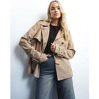 Long Tall Sally Suedette Short Trench Coat - Natural