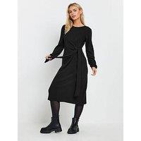 M&Co Petite Side Tie Midi Dress - Black