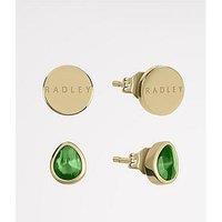 Radley 18Ct Gold Plated Green Stone Disc Twin Pack Earrings