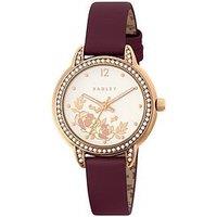 Radley Rose Gold Plated Stone Set Cranberry Red Leather Strap Watch