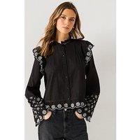V By Very Embroidered Frill Shirt - Black