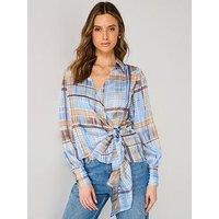 V By Very Wrap Check Blouse - Blue