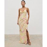 Pretty Lavish Constance Ruffle Maxi Dress - Pastel Multi Abstract Floral