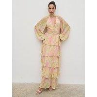 Pretty Lavish Anya Ruffle Maxi Dress - Pastel Multi Abstract Print