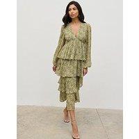 Pretty Lavish Ashton Ruffle Midaxi Dress - Green Abstract