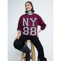 River Island Ny88 Check Sweat - Dark Red