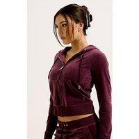 Juicy Couture Classic Velour Fitted Hoodie With Tonal Jc Embroidery - Purple