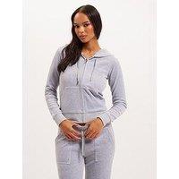 Juicy Couture Classic Velour Fitted Hoodie With Tonal Jc Embroidery - Silver