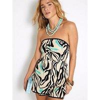 River Island Zebra Bandeau Playsuit - Cream