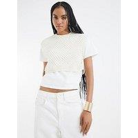 River Island Crochet Overlay Tee - Cream