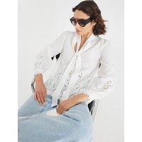 River Island Lace Voile Pussybow Blouse - White