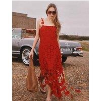 River Island Crochet Fringe Occasion Midi - Red
