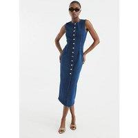 River Island Button Front Midi Bodycon Dress - Dark Denim - Blue