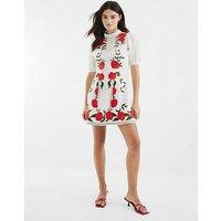 River Island Floral Applique Mini Dress - White