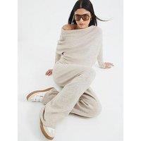 River Island Knit Wide Leg Trouser - Beige