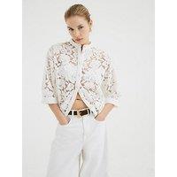 River Island Grandad Collar Lace Shirt - White