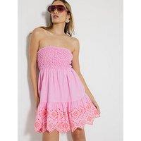 River Island Bandeau Shirred Mini Dress - Medium Pink